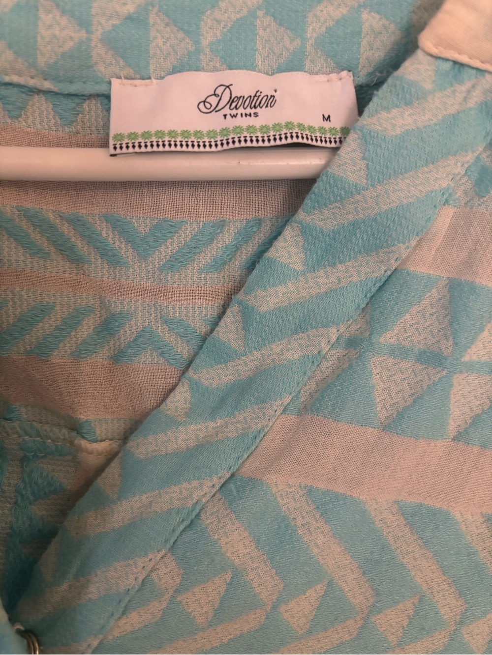 Devotion Twins Ella Embroidered Tunic Dress Neon TurquoiseBlue White Boho Resort - Picture 2 of 9